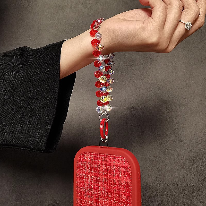 Advanced Mobile Phone Hanging Chain Red Crystal Luxury Wrist Short Lanyard with Clip Mobile Phone Case Keychain Bag Pendant
