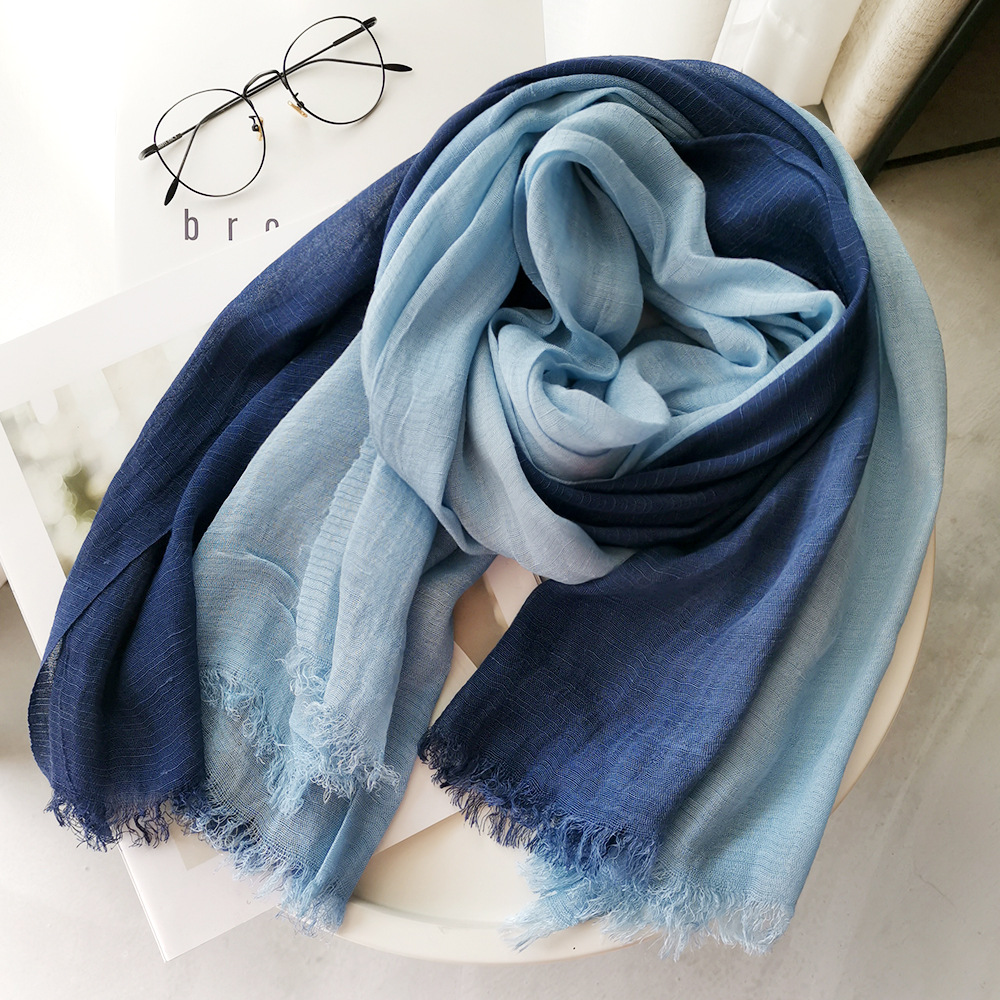 Picture of Foreign Trade Cotton Linen Scarf Scarf Women's Autumn and Winter Gradient Color-matching Japanese and Korean Lady Mori Girl Style Slub Yarn Shawl