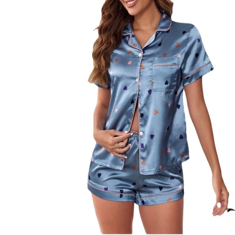 European and American Foreign trade cross-border sales women's sexy home wear printed suit spring and summer comfortable home short sleeve shorts