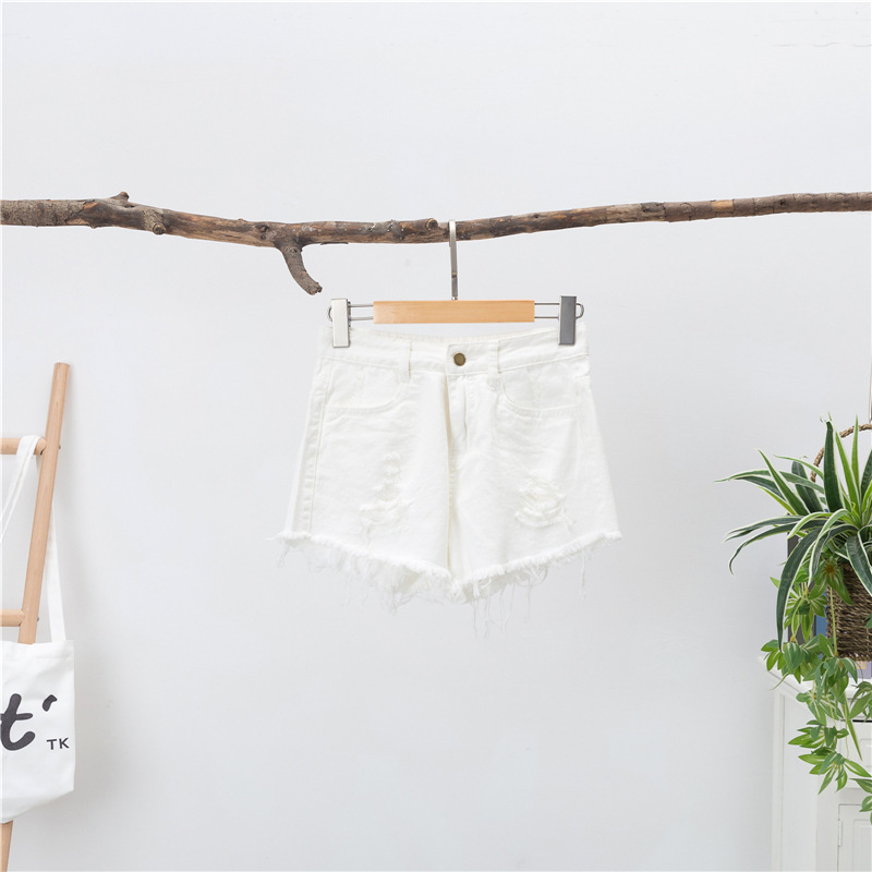 Picture of plus size chubby girl Loose Denim Shorts Women's Summer Korean-style High Waist Ripped 100.00kg Slim-fit Wide Leg A- shaped Hot Pants