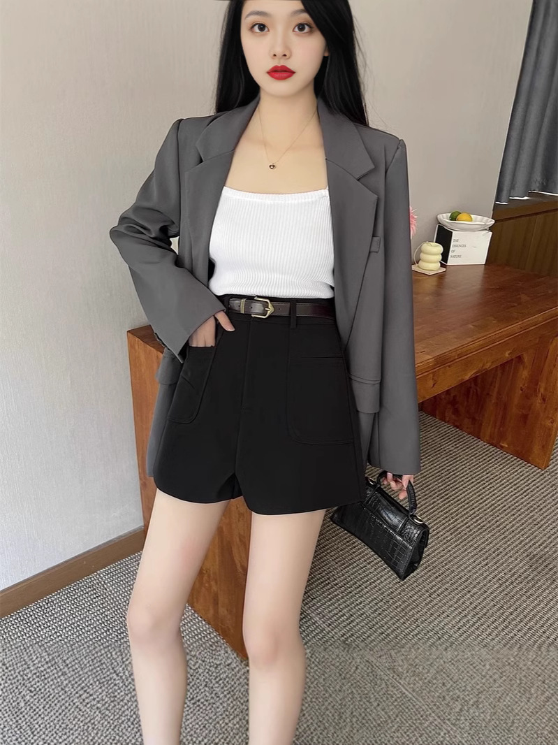 Black Shorts Women's 2024 Autumn and Winter Boots Pants plus size A- word Loose Wide-leg Pants Korean-style All-match Casual Pants