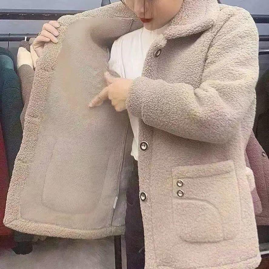 Cross-border factory foreign trade fleece-lined thickened imitation lamb fur mother long warm coat women's cotton-padded fur