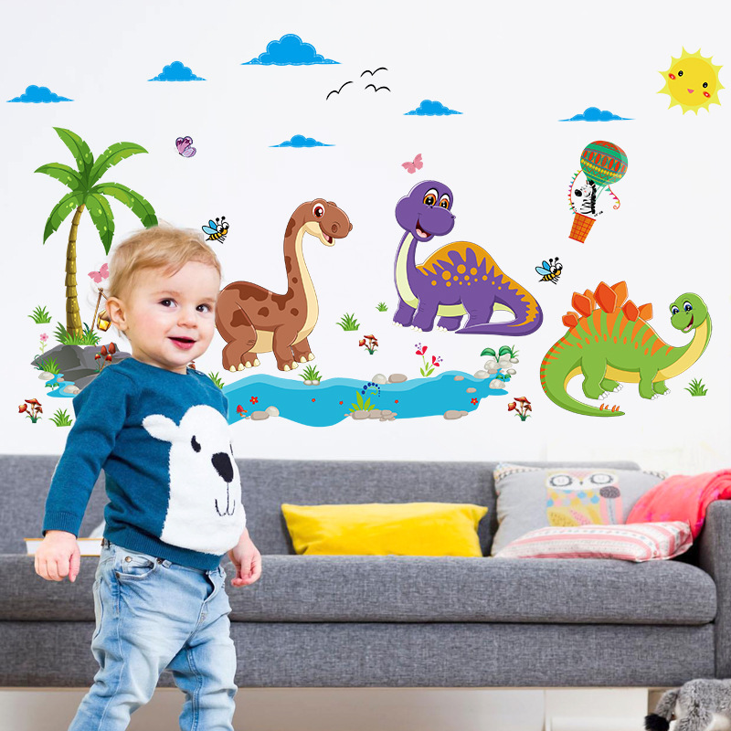 SK9125 Mulla Castle Cartoon Dinosaur Paradise Kindergarten Classroom Children's Room Background Wall Decorative Wall Stickers