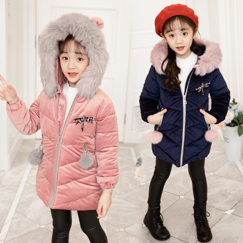 Picture of Girls' Cotton-padded 2024 New Korean Style Lisi Velvet Winter Coat Mid-length Cotton-padded Coat Children's Wear Thickened Cotton-padded Coat