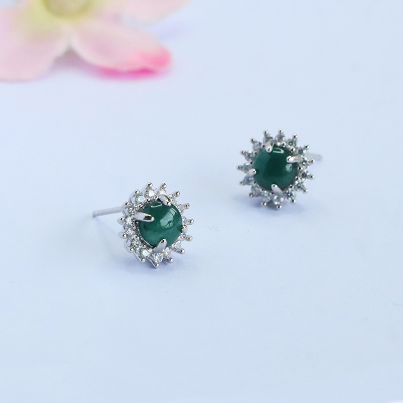 Picture of Juanyu Natural A-Grade Jadeite Blue Water Stud Earrings with Jade Inlay Wholesale Supply Fc5070502