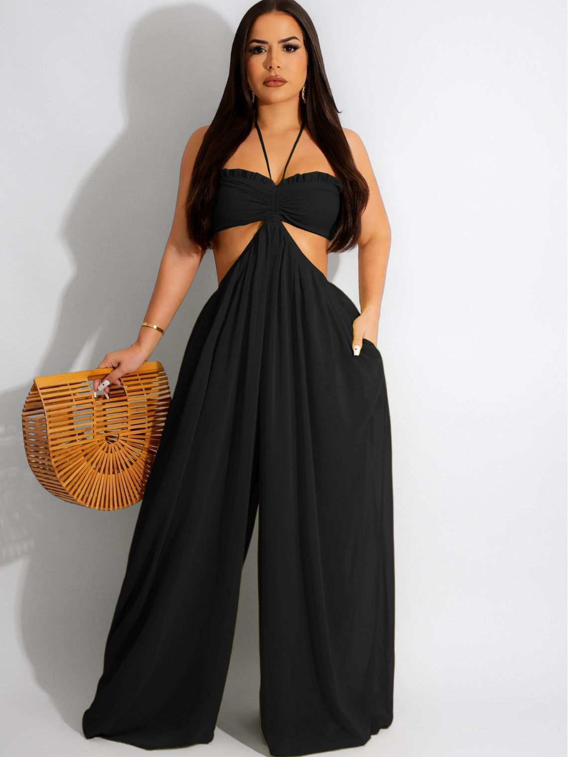 Picture of Cross-border e-commerce source factory Amazon best selling sexy chiffon chest-wrapped bare back wide-legged jumpsuit European and American women's clothing