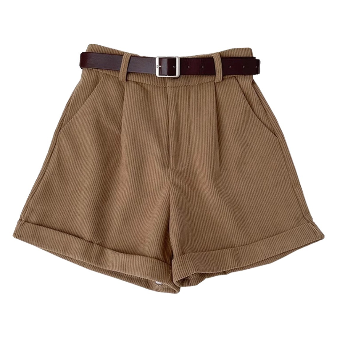 Retro corduroy shorts women's autumn and winter high waist slimming wide leg pants small design sense curling fashion boot pants