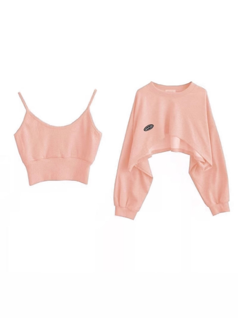 Cross-border Xiyin Explosions Niche Chic Top Spring and Autumn Short Sling Sweater Women's Design Sense Sling Top Two-piece Set