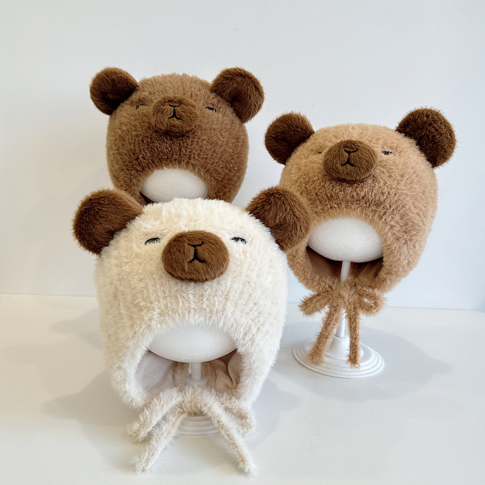 Cute Bear Children's Hat Animal Cartoon Fluffy Hat Boys' Warm Ear Protection Hat Girls' Cartoon Knitted Hat