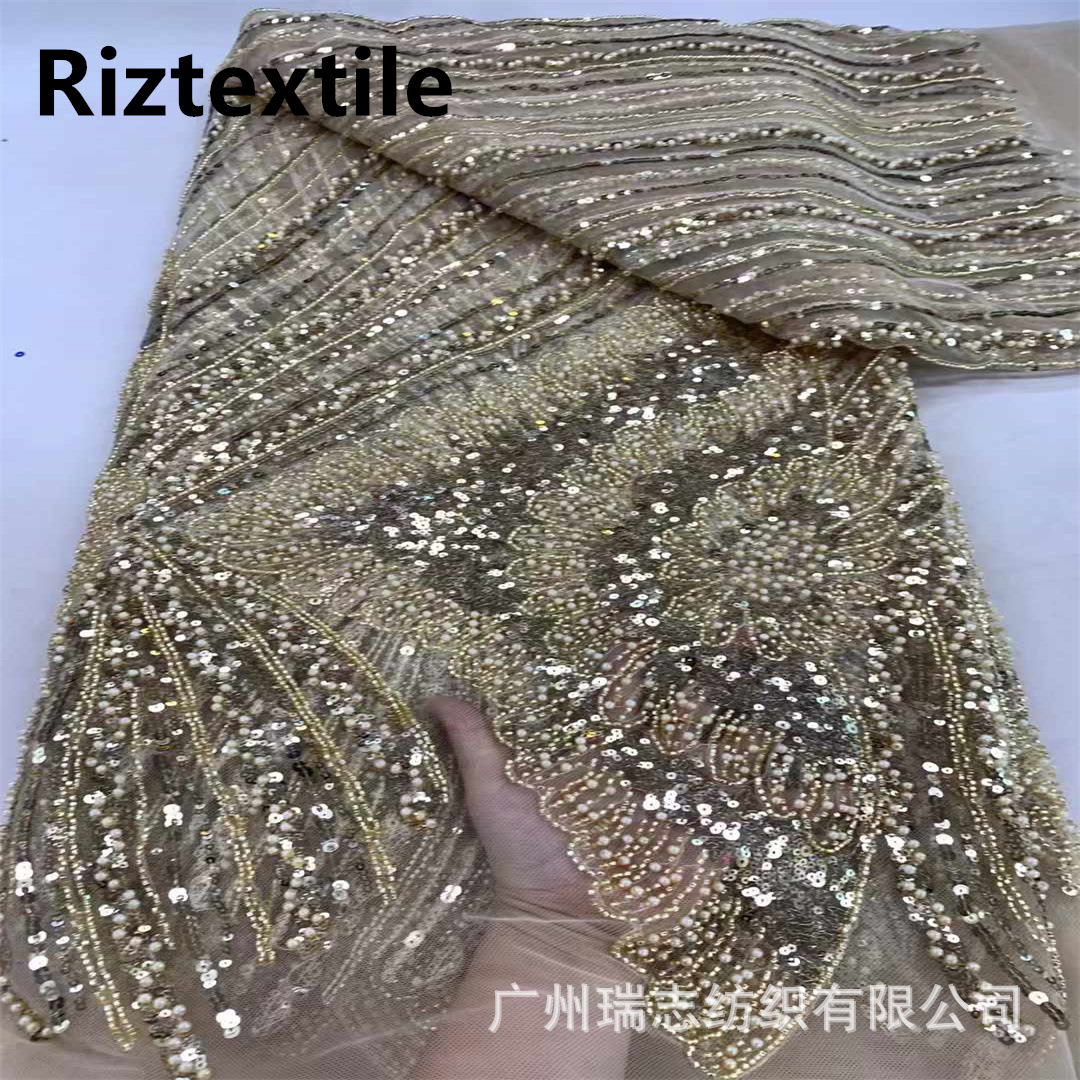 European and American butterfly beads striped cut fabric African wedding dress cheongsam summer dress embroidered fabric LACE
