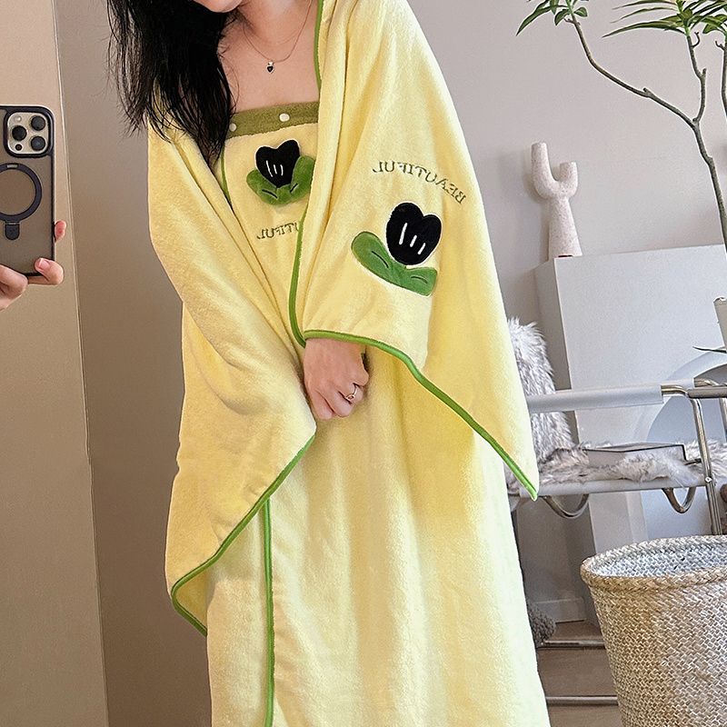 Picture of Wearing bath towel towel coral fleece than pure cotton absorbent quick-drying bath skirt cute students adult bath can be wrapped