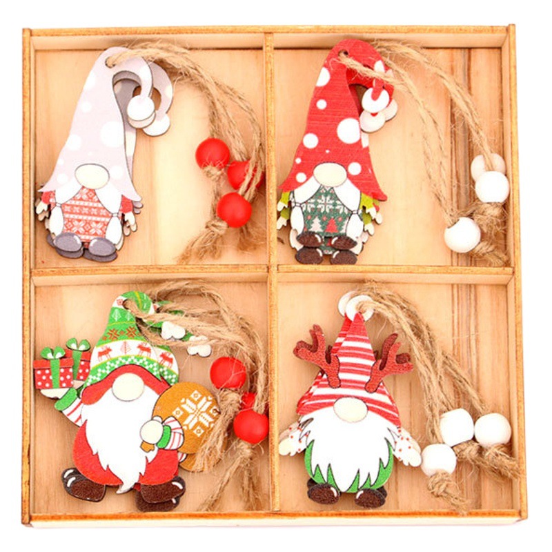 New 12 Pack Faceless Old Man Christmas Wooden Pendant Boxed Christmas Tree Small Hangers Christmas Decorations