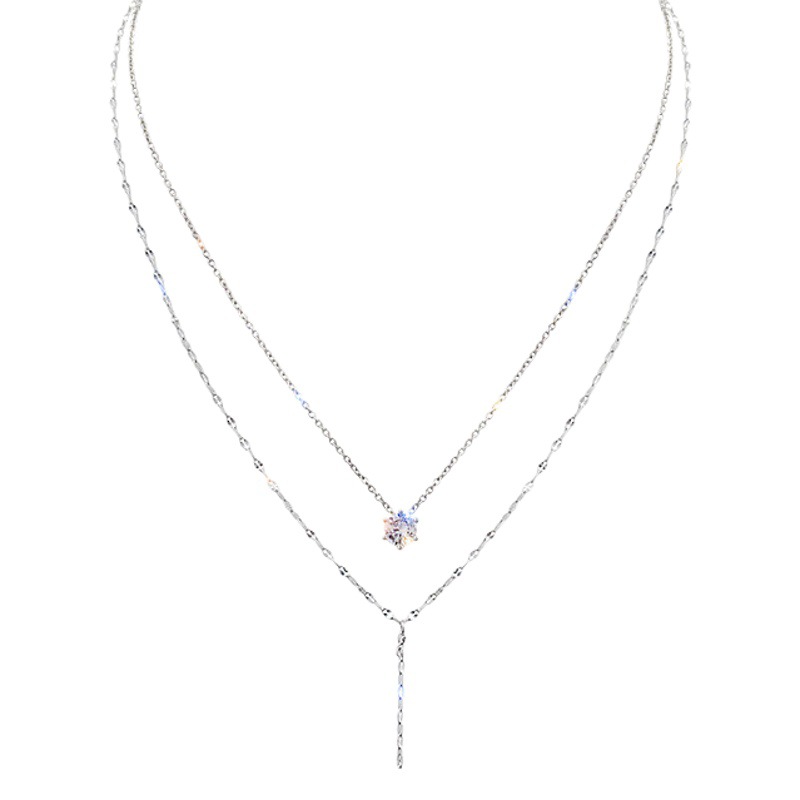 High-grade Long Y-shaped Tassel Flash Diamond Titanium Steel Necklace Women's Niche Light Luxury Double-layer Clavicle Chain Exquisite Necklace Chain