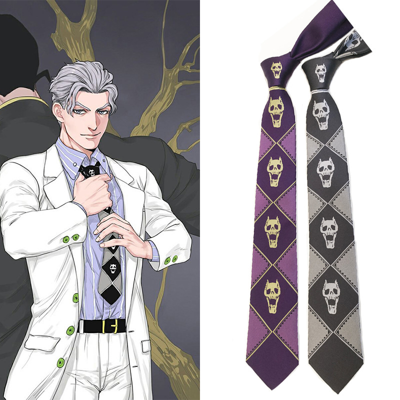 Picture of Japanese Version of Jojo Tie Wonderful Adventure Cos Kira Yoshikage Skull Black Gray Purple Anime Tie Peripherals