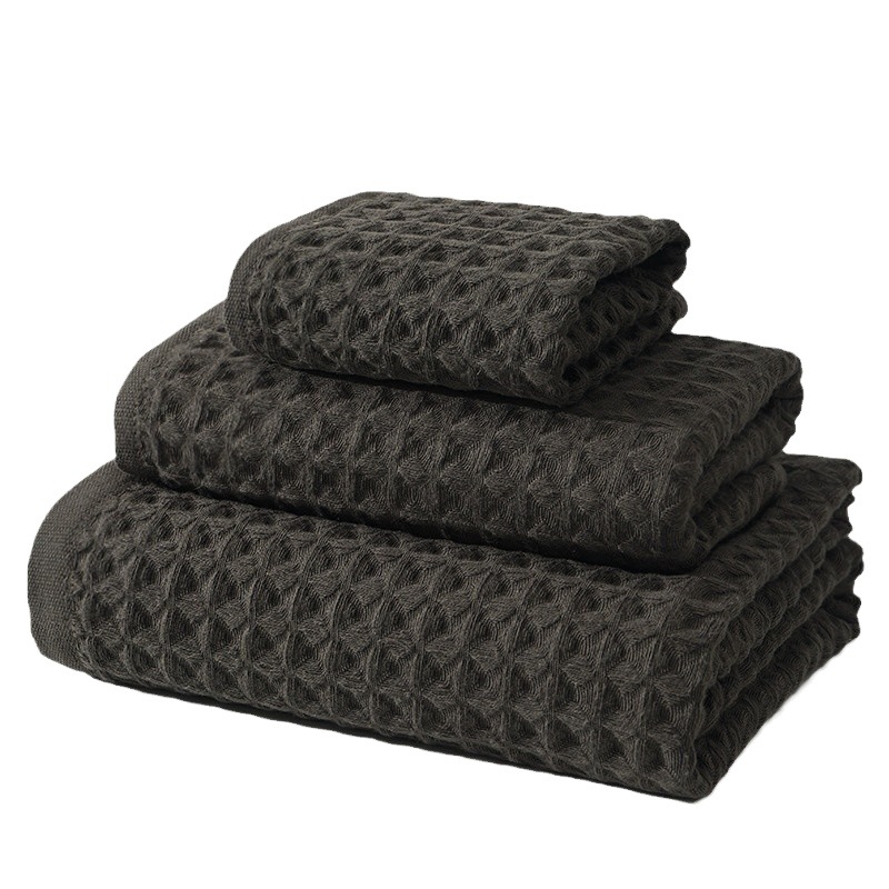 Cross-border new waffle towel cotton extra-large thickened adult household square towel bath towel cotton three-piece set