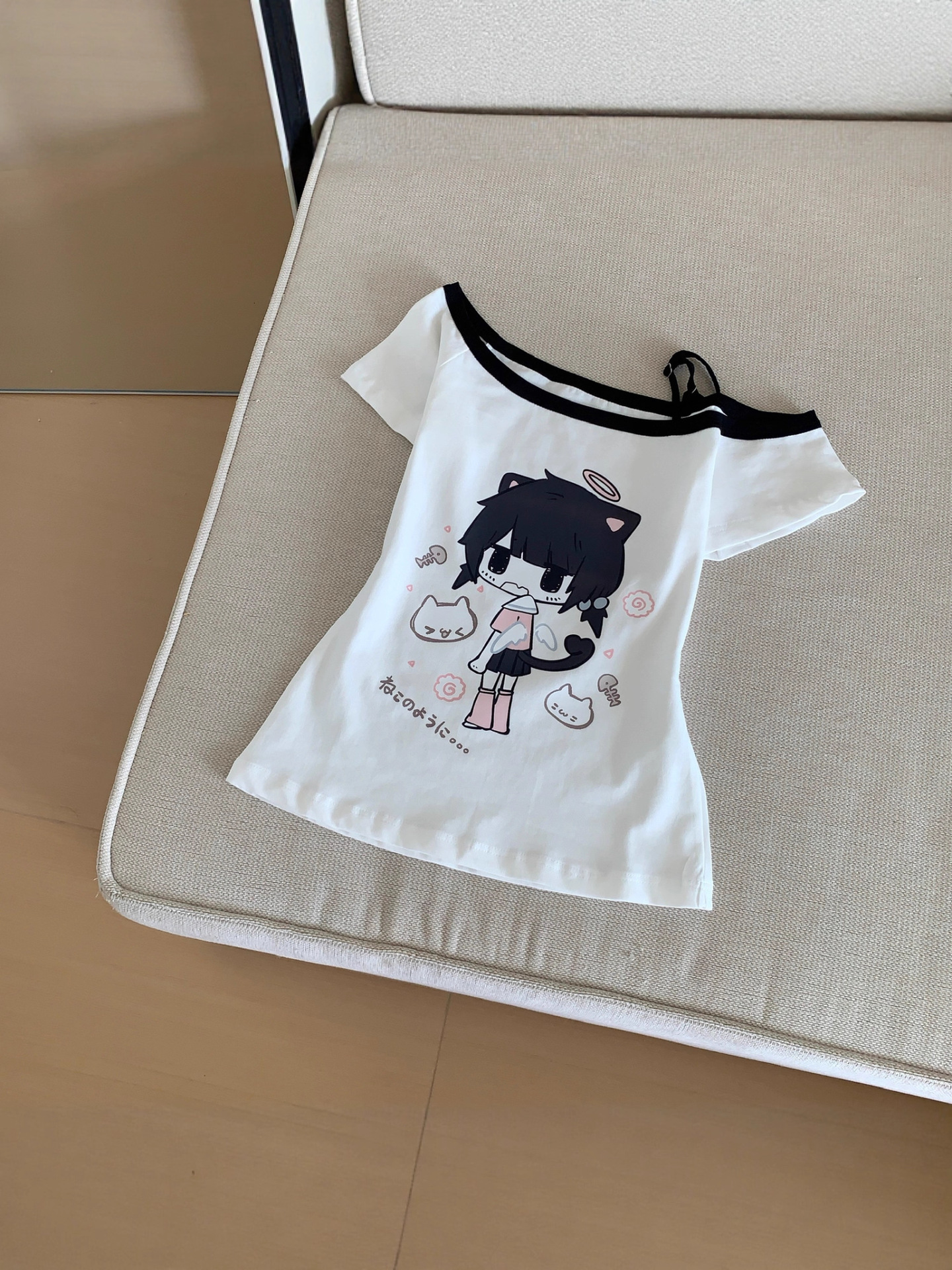 2025 American Niche New Summer Japanese Subculture Otaku Printed Asymmetrical Casual Versatile Top Trendy Instagram