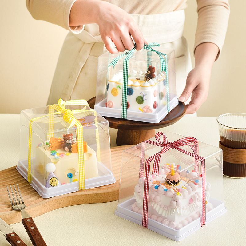 Portable small size transparent cake box 3/4/5 inch white bottom birthday cake disposable take-out packaging box