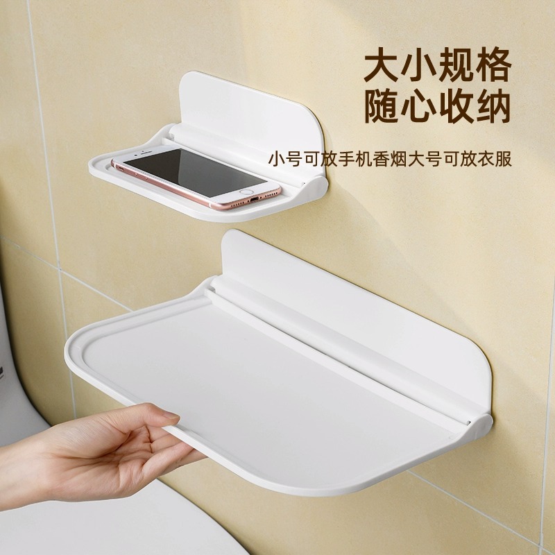 Picture of Foldable Wall Storage Rack Toilet Bedside Mobile Phone Punch-free Dormitory Storage Rack Set-top Box Rack Toilet