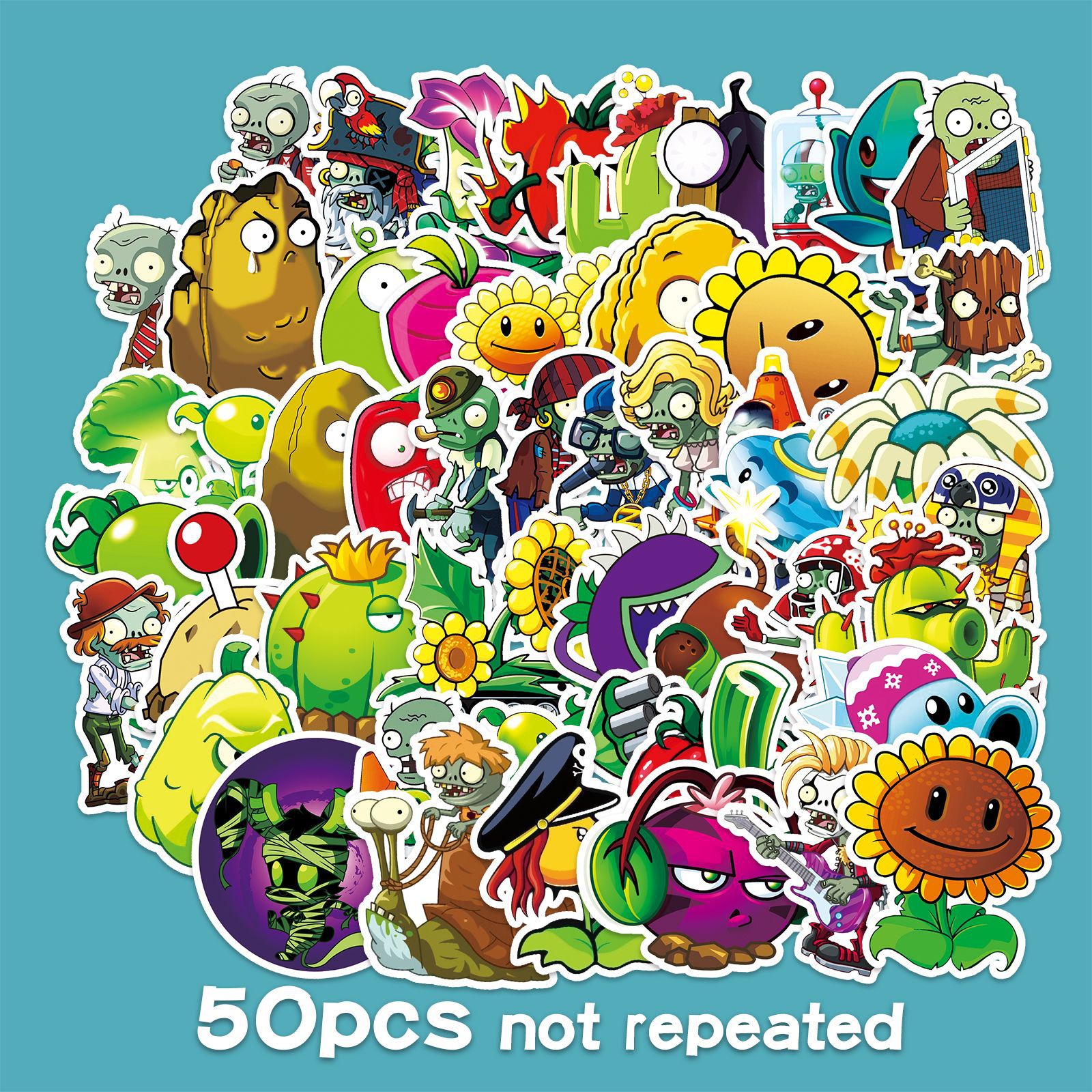 50 sheets Cartoon Plants vs. Zombies Game Stickers Luggage Refrigerator Scooter Car Graffiti Decorative Stickers
