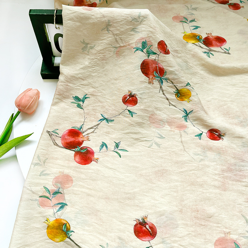 Pomegranate Brocade Cotton Fabric New Chinese Style National Style Digital Printed Fabric Cheongsam Dress Top Han Dynasty Fabric
