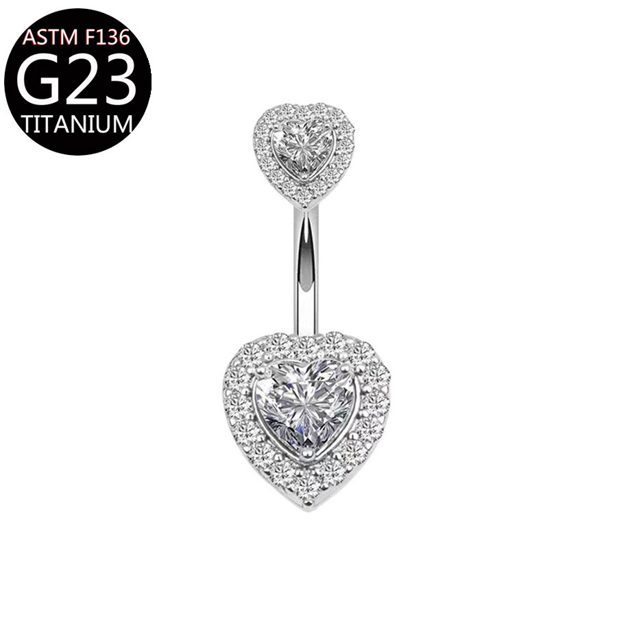 Picture of F136 Titanium Alloy Navel Ring Heart-Shaped Zircon Navel Ring G23 Piercing Jewelry Heart Navel Ring