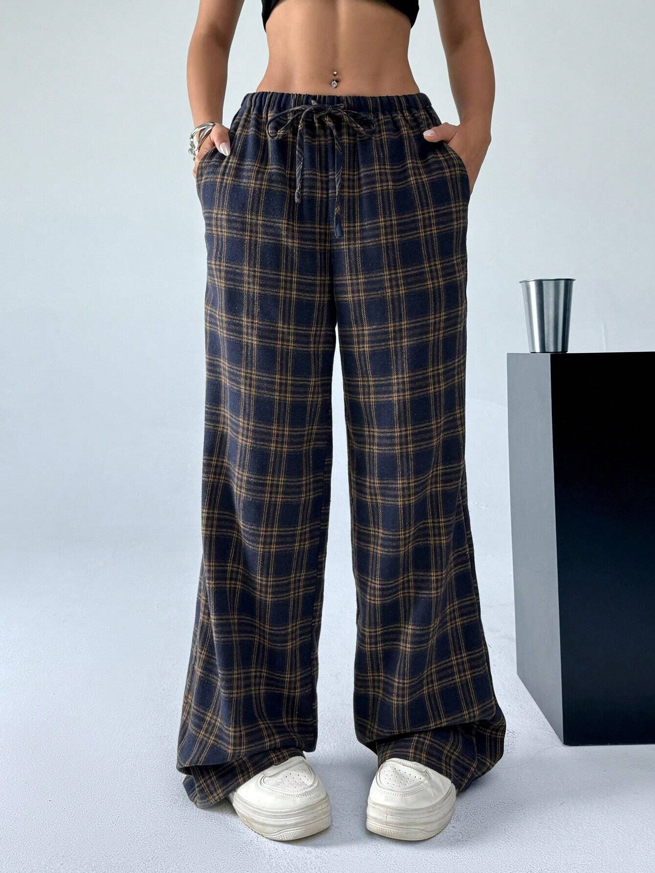 Amazon Spring Autumn and Winter New Fashion Casual Plaid Straight Pants Trousers Women's Christmas Daily Wear for School Season