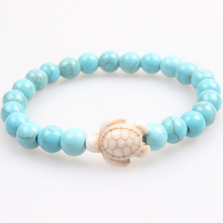 Picture of Zhou Lianfa 8MM Decorative Lava Volcanic Stone Beads Turquoise Cross Elastic Elastic Bracelet for Men and Women