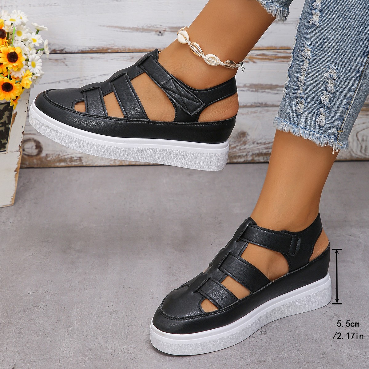 Hollow-out Casual Shoes Women's Outer Wear 2024 Summer New Foreign Trade plus size Platform Thick Sole Height Increasing Women's Shoes