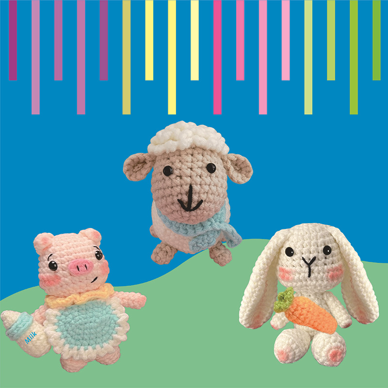 Picture of Video tutorial adult and children learn crochet suit DIY knitting supplies 3 animal crocheting material package