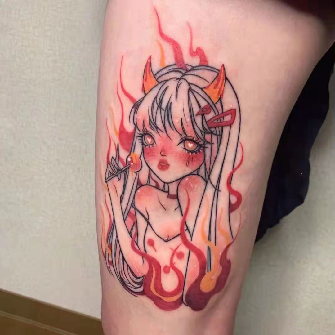 Picture of Diablo Tattoo Sticker Women's Waterproof Lasting European and American Violence Lori ins Cute Cartoon Flower Arm Non-Reflective Anti-Han