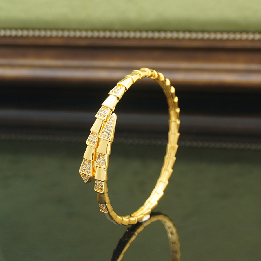 Fashion Inlay Synthetic Cubic Zirconia Shiny Snake Pattern Women Bracelet Wedding Birthday Party Christmas Gift