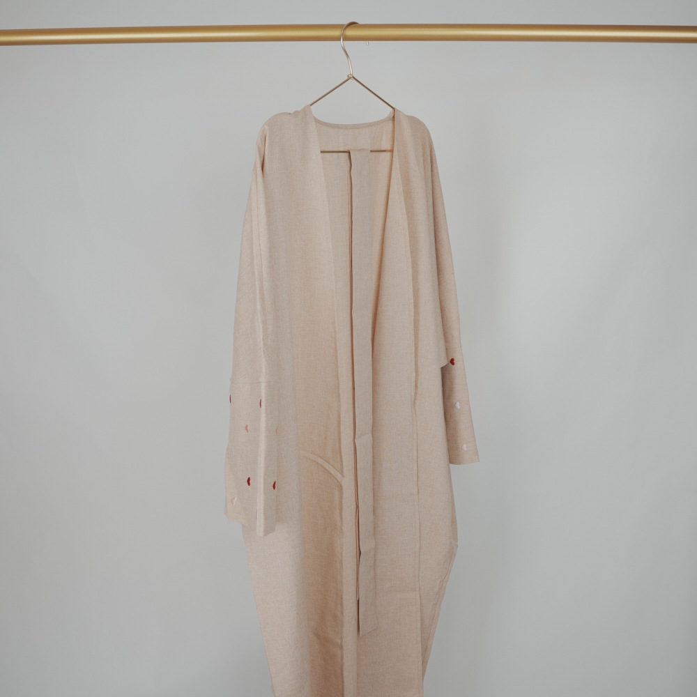 Picture of Cross-border Embroidered Ethnic Cardigan open abaya Middle East Dubai Long Sleeve Love Embroidered Linen Ethnic Costume