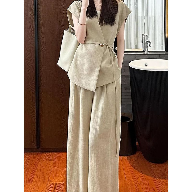 2025 Super Popular Summer Outfit Set, Elegant and Sophisticated, Light Luxury, High-End, Feminine Khaki Vest Suit Pants for Women