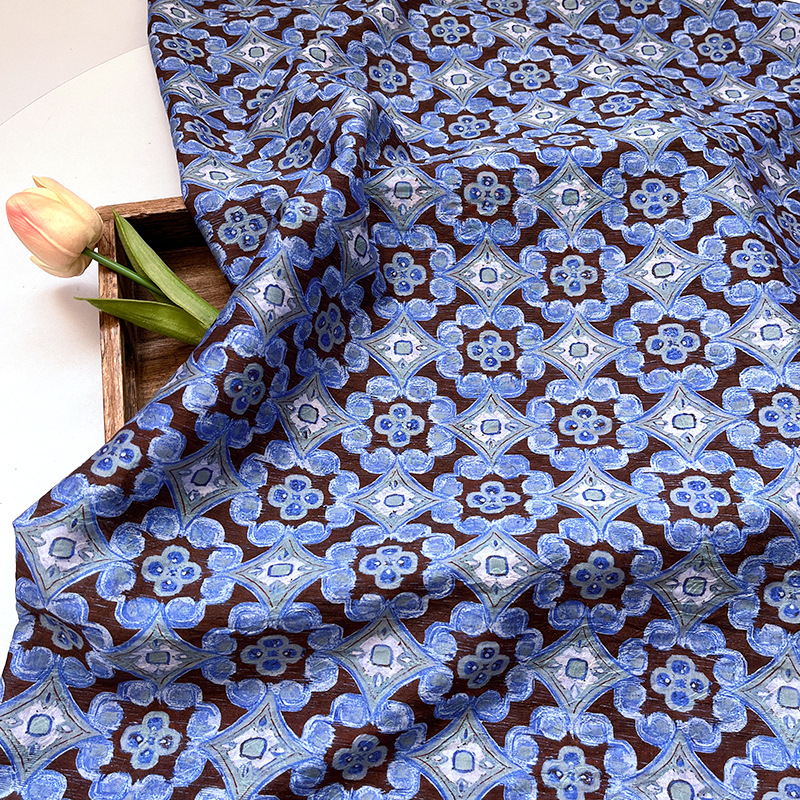 New Chinoiserie Geometric Floral Tencel Jacquard Fabric Han Dynasty Cheongsam Dress Fabric Handmade DIY Fabric