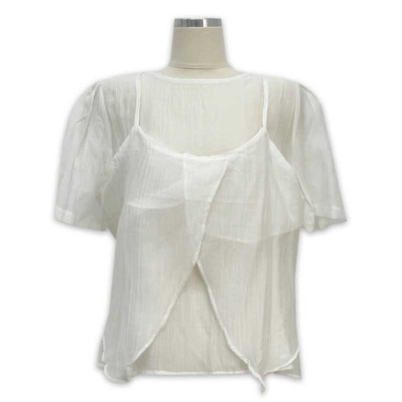 Picture of Korean Summer Temperament, Romantic, Gentle and Sweet Style, Two-Piece Short-Sleeved Chiffon Shirt with Slit Suspenders