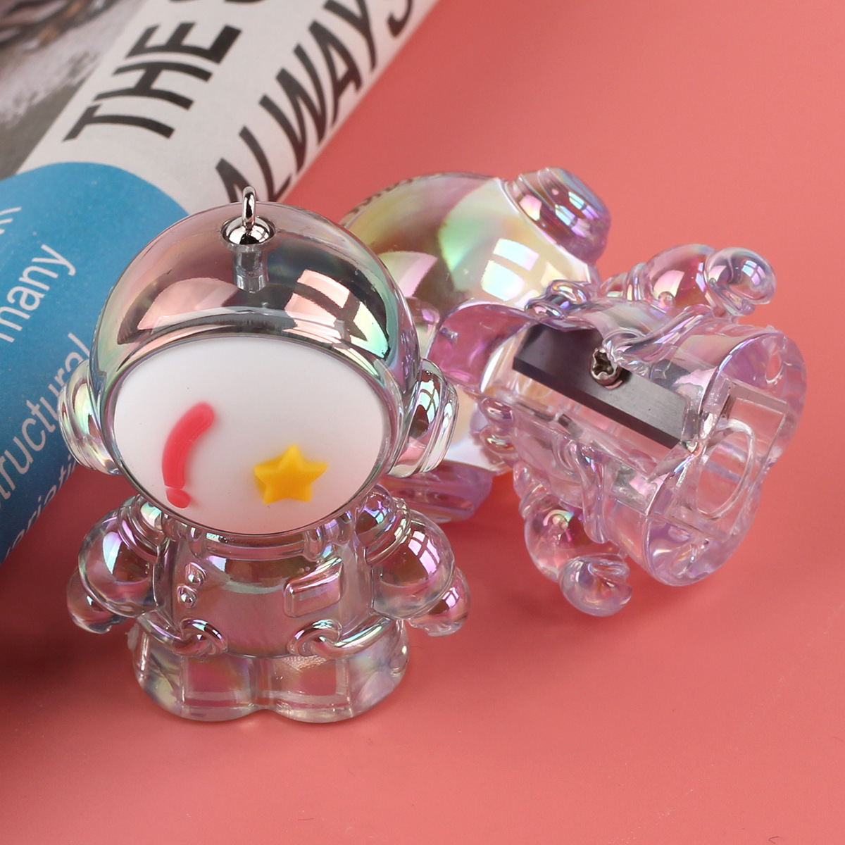 Picture of Electroplating colorful cartoon cute astronaut pencil sharpener pendant DIY astronaut key chain stationery accessories