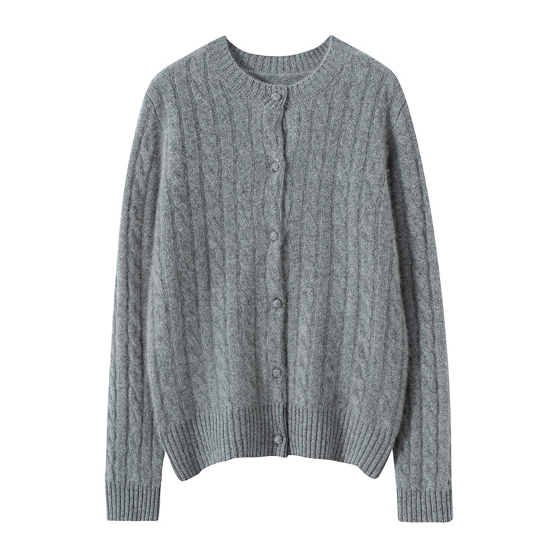 Picture of Cashmere Sweater Women's Knitted Cardigan Loose Round Neck Single-breasted Twisted Flower Outer Wear Autumn and Winter Twisted Flower Sweater Jacket