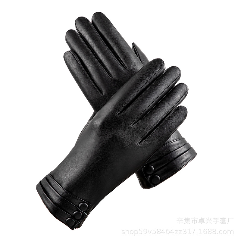 Gloves wholesale ladies winter outdoor warm gloves velvet touch screen driving electric car gloves PU leather gloves