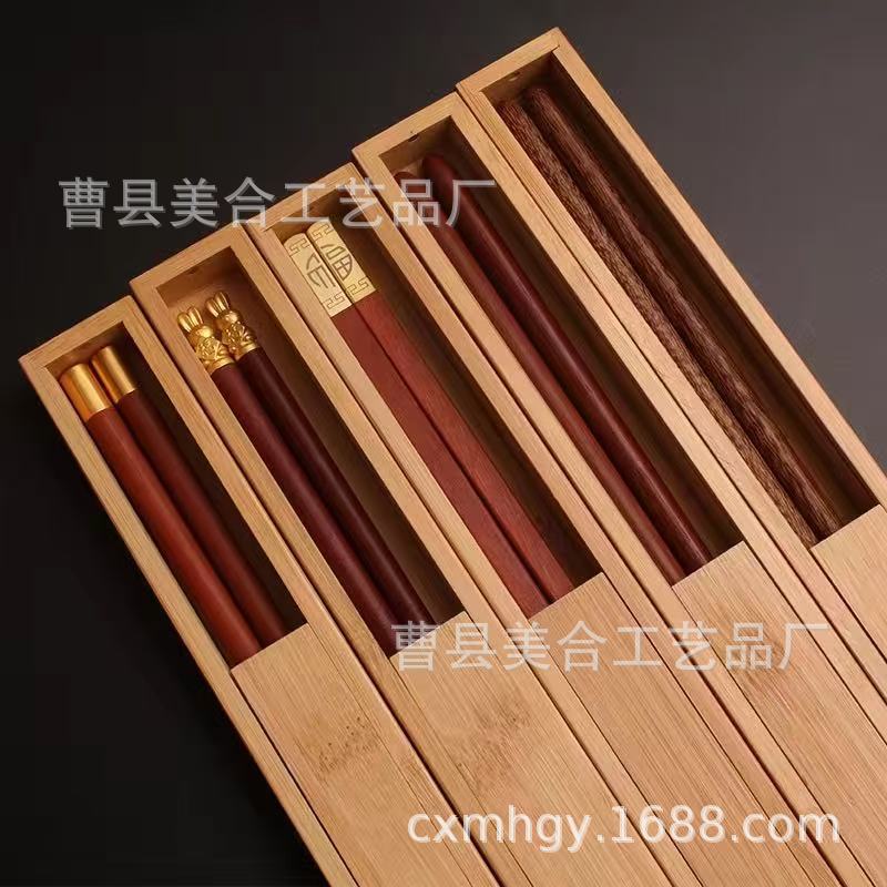 Bamboo Chopstick Storage Box with Lid Rectangular Single and Double Chopstick Box Multi-Purpose Wooden Brush Storage Box Wholesale