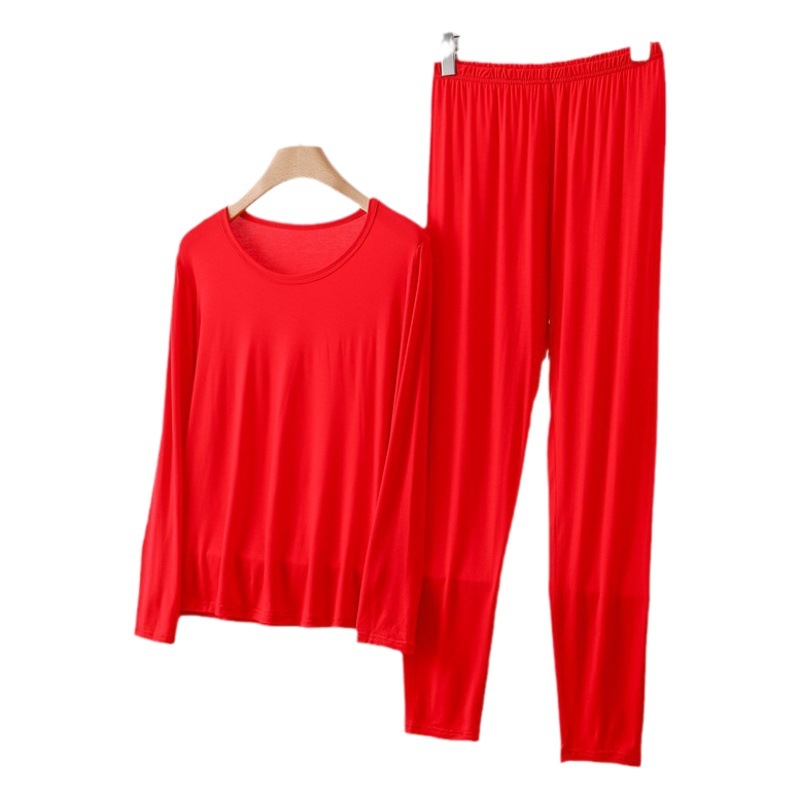 Spring and Autumn new bit cotton round neck trousers warm suit fashion inner wear skin-friendly solid color simple women's autumn clothes