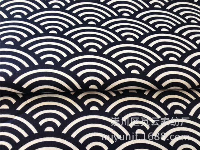 Picture of [Japanese style and wind] navy blue Xiangyun wave ripple cotton twill printing cotton fabric without fluorescent agent