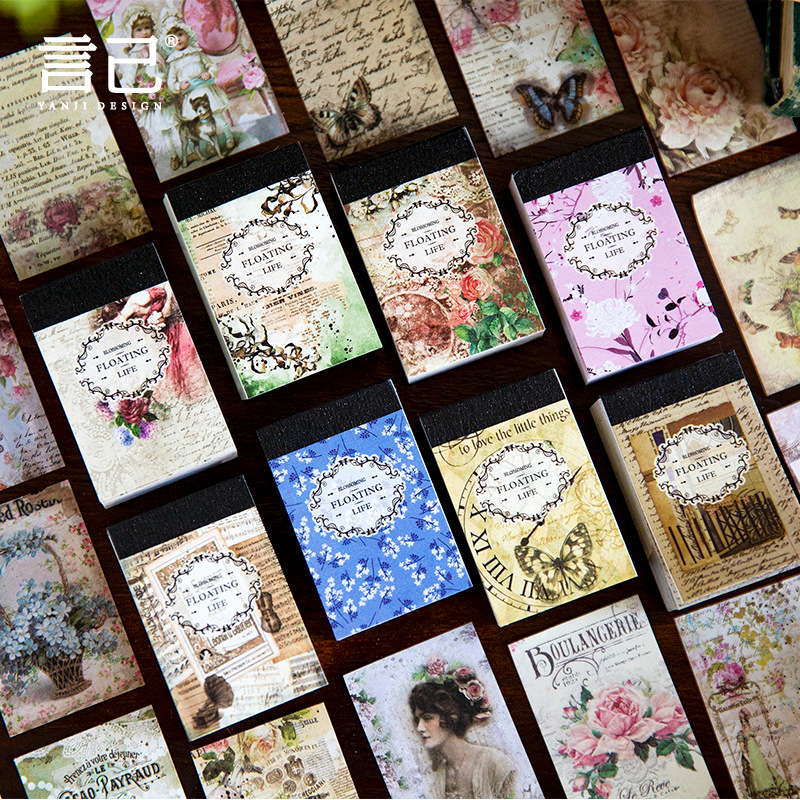 Yan Ji material this flower shadow floating series retro hand account DIY material decoration backing 100 into 8 options