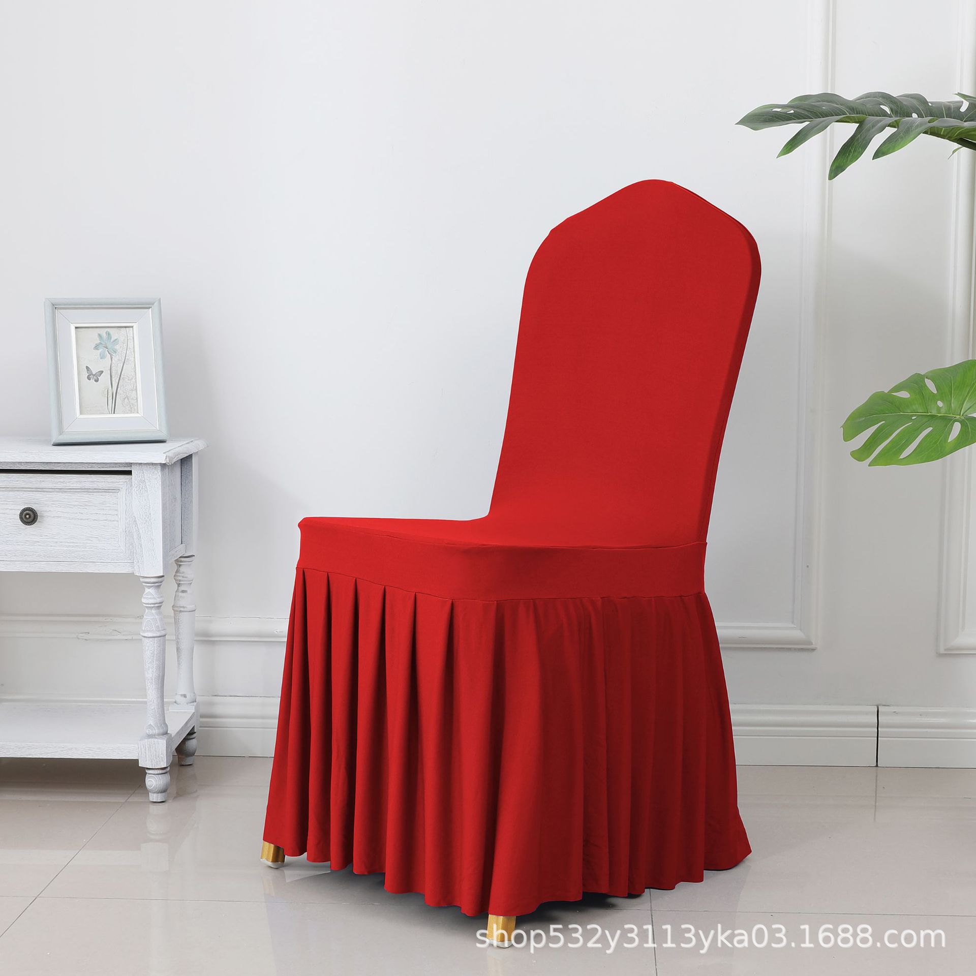 Picture of Chair Cover Thickened Stretch Pleated Skirt Dining Chair Cover Hotel Wedding Banquet Event Stool Cover Hotel Cloth