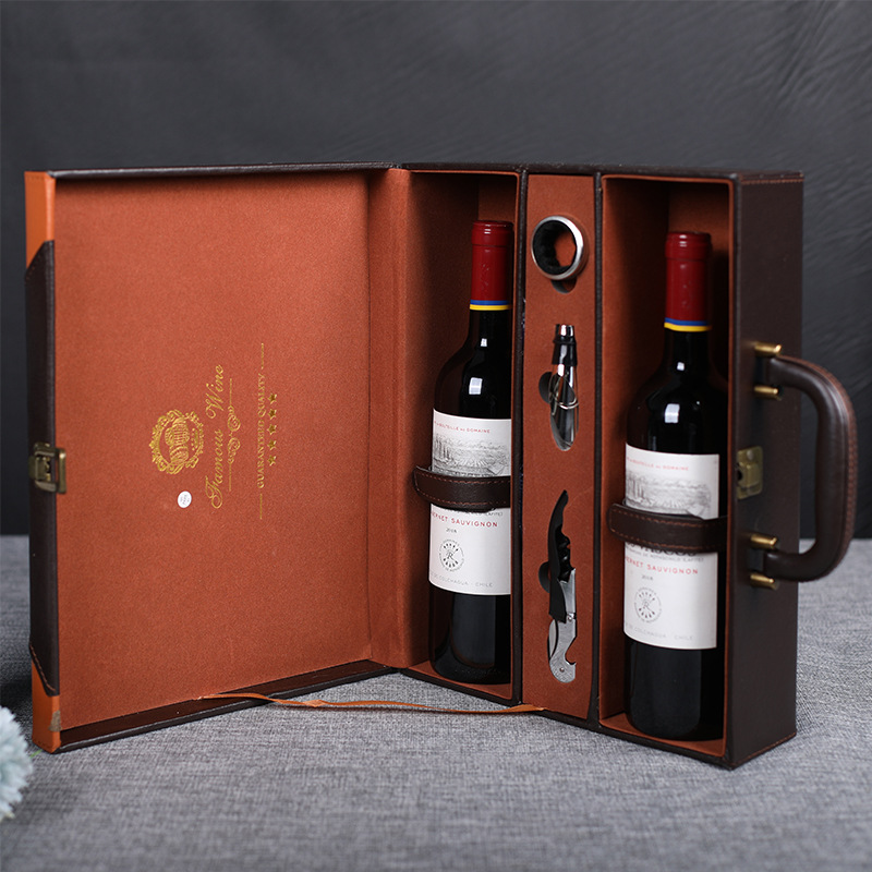 Picture of High-grade red wine gift box double wide wine packaging box leather gift box empty box red wine box