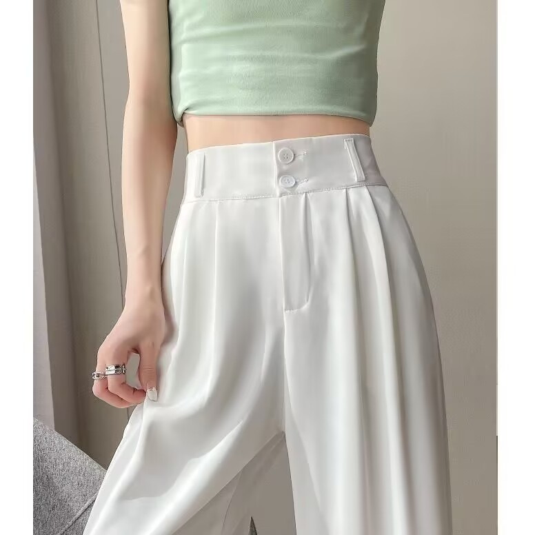 Suit Pants for Women Spring and Summer Thin Ice Silk High Waist Slim Straight Casual Drape Wide Leg Pants for Women Cross-Border Supply Wholesale