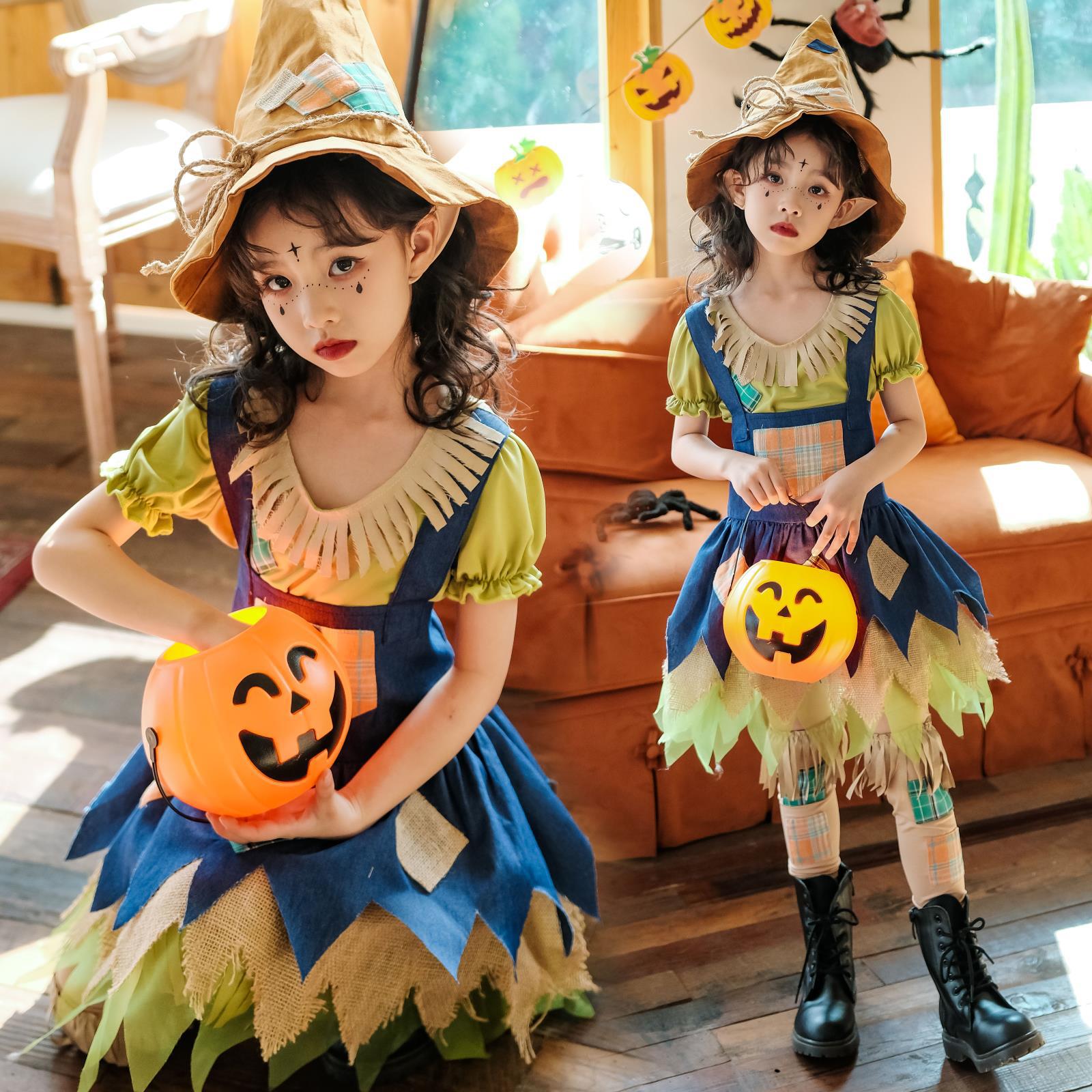 Halloween Kidsren's Clothing Baby Kidsren's Clothing Scarecrow Pastoral Dress Skirt Girl Clown Witch Performance Clothing