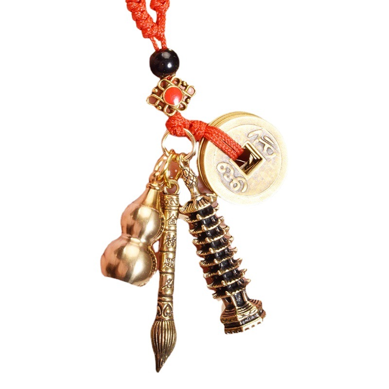 Brass keychain to be No. 1 title pen Wenchang Tower set gourd five Emperor money key buckle pendant scenic commodity