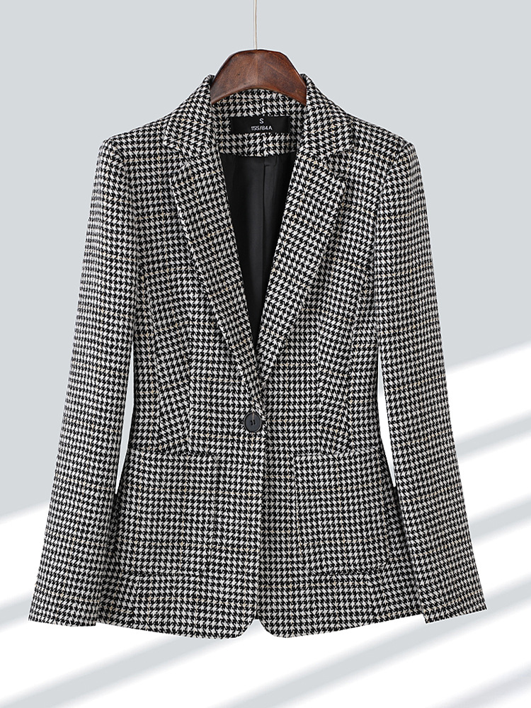 Picture of Plaid High-end brown Small Suit Jacket Women's Spring and Autumn South Korea Retro British-style Casual Korean-style Short Slim-fit
