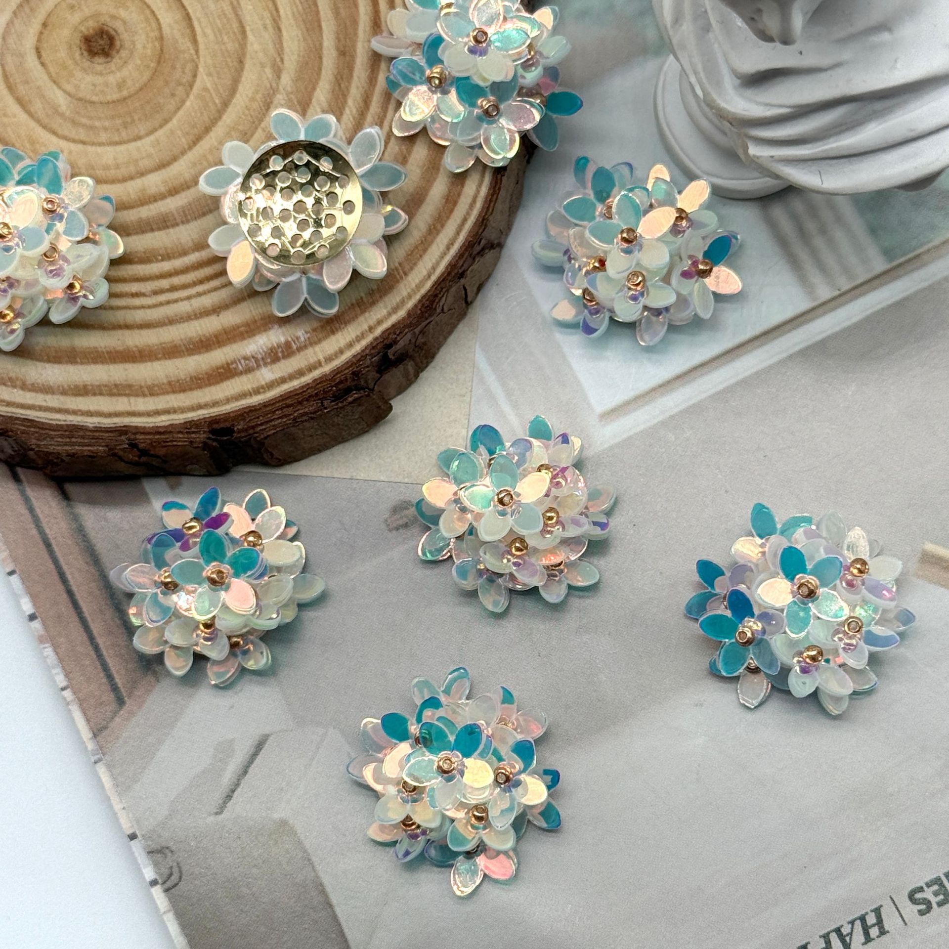 Picture of Xiaohongshu Bud Shooting Illusion Sequin Flower Handmade DIY Weaving Beaded Hair Ornament Earrings Accessories