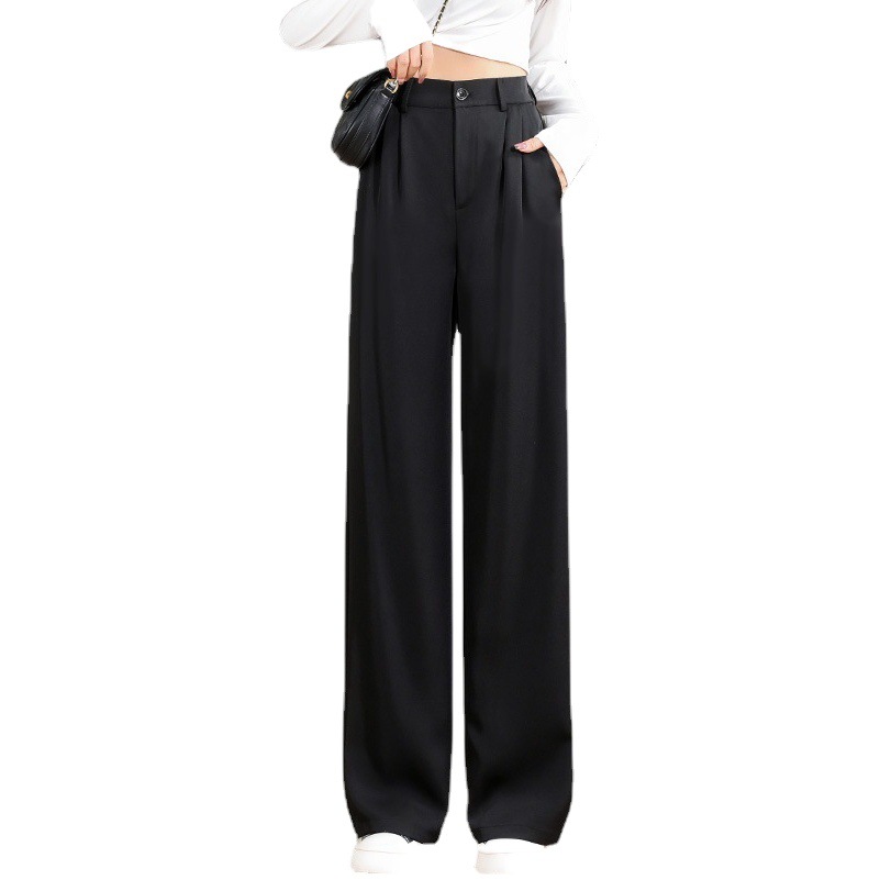 Straight Leg Wide-leg Pants for Women's Small Spring and Autumn New High Waist Slimming Suit Pants Loose Long Dumped Pants